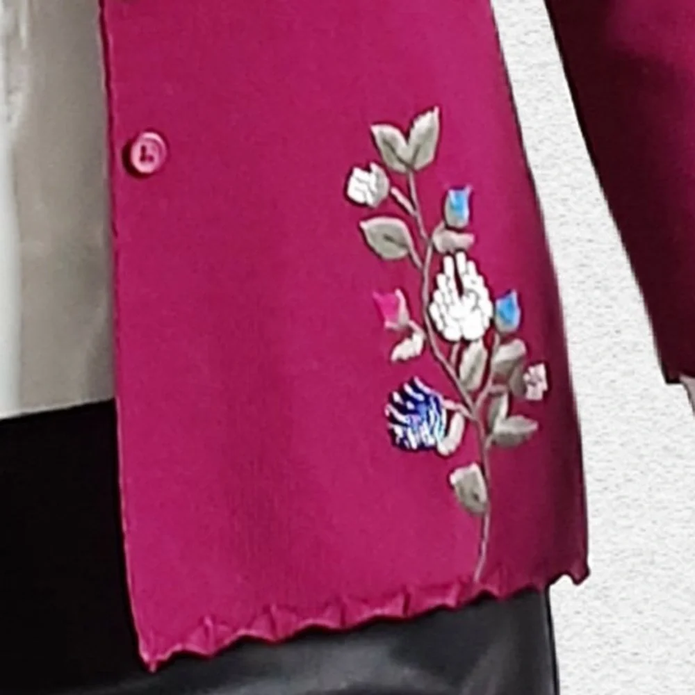 CUE Magenta Cardigan. Hand Embroidered and Beaded Multicolour Flowers - Picture 5 of 9